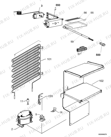 Взрыв-схема холодильника Arthurmartinelux AUT11001W - Схема узла Cooling system 017